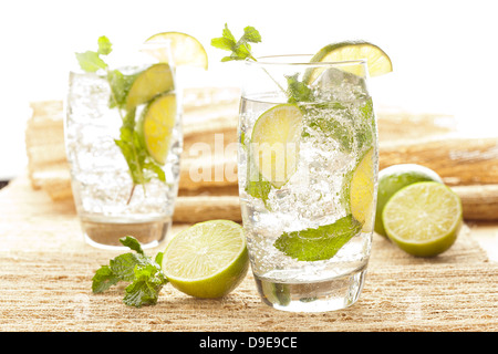 Freshly Made Mojito with Lime and mint leaves Stock Photo