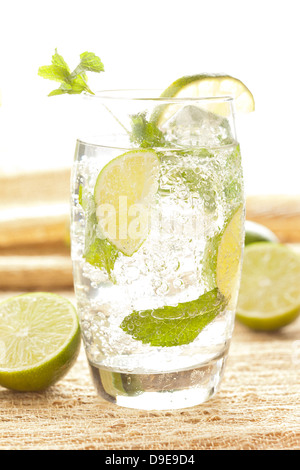 Freshly Made Mojito with Lime and mint leaves Stock Photo