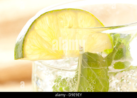 Freshly Made Mojito with Lime and mint leaves Stock Photo