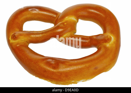 One large freshly baked pretzel isolated on white. Stock Photo