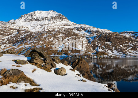 Crib Goch in snow, Snowdonia National Park, Wales, UK, Europe. Stock Photo