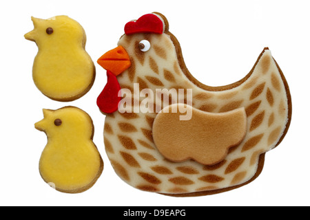 Traditional Easter hen and two chicks biscuits. Stock Photo