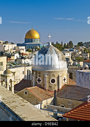 View roof Austrian Hospice to Old City Jerusalem with Dome Rock Dome Armenian Church Our Lady Spasm Israel Stock Photo