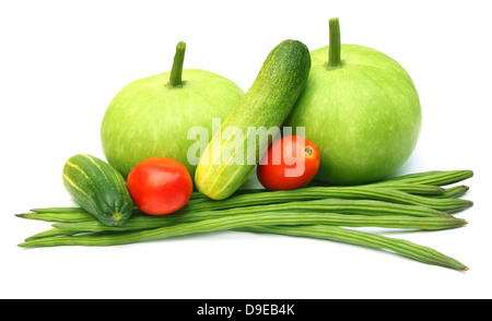 Fresh vegetables – Bottle gourd, cucumber, tomato and moringa oleifera Stock Photo