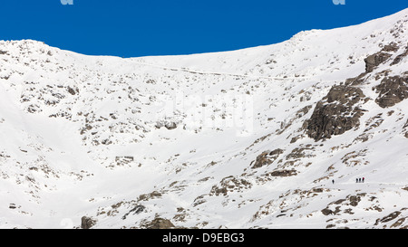 Pyg and Miners Track in snow, Snowdonia National Park, Wales, UK, Europe. Stock Photo