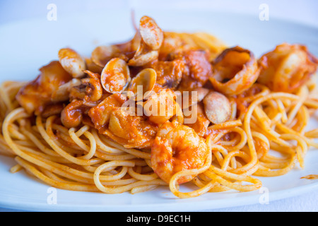 Seafood spaghetti, spaghetti de mer, Sfax, Tunisia Stock Photo