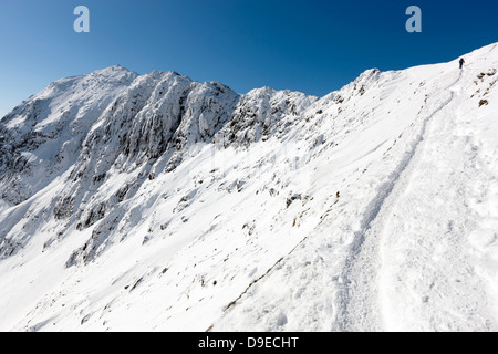 View towards Snowdon (Yr Wyddfa) from Pyg Track, Snowdonia National Park, Wales, UK, Europe. Stock Photo