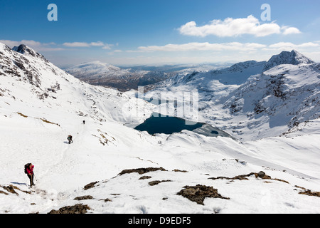 View from Pyg Track over Glaslyn, Snowdonia National Park, Wales, UK, Europe. Stock Photo