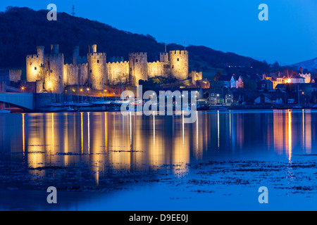 View towards Conwy Castle over River Conwy, Conwy (Conway), North Wales, United Kingdom, Europe. Stock Photo