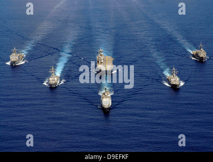 Ships of the Nassau Strike Group transit westward in the Atlantic Ocean. Stock Photo