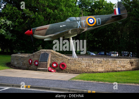 Spitfire Fighter Aircraft Blue Peter Memorial Edinburgh Airport Stock Photo