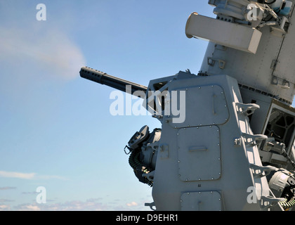 The Phalanx close-in weapon system (CIWS) as mounted on board the ...