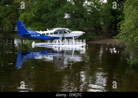Blue & White Cessna C208 Caravan Amphibian Seaplane Stock Photo