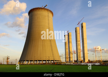 New building of a brown coal-fired power station cooling tower in the brown coal dismantling area with Grevenbroich-Neurath, Nor Stock Photo