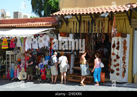 Souvenir shops in Sokratous Street, Old Town, City of Rhodes, Rhodes (Rodos), The Dodecanese, South Aegean Region, Greece Stock Photo