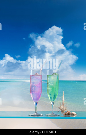 Cocktails and blue sky with clouds Stock Photo