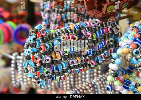 Greek 'evil eye' jewellery souvenirs, Old Town, City of Rhodes, Rhodes (Rodos), The Dodecanese, South Aegean Region, Greece Stock Photo