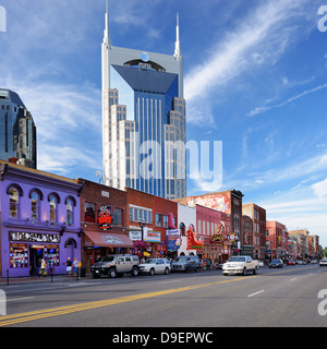 Neon signs of bars on Broadway in Nashville, Tennessee. Stock Photo