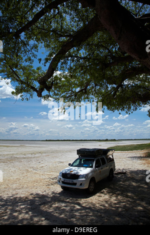 4x4 camper at Baines' Baobabs, Kudiakam Pan, Nxai Pan National Park, Botswana, Africa Stock Photo