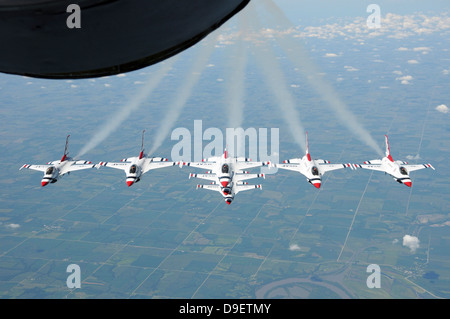 The U.S. Air Force Thunderbird demonstration squadron in formation. Stock Photo