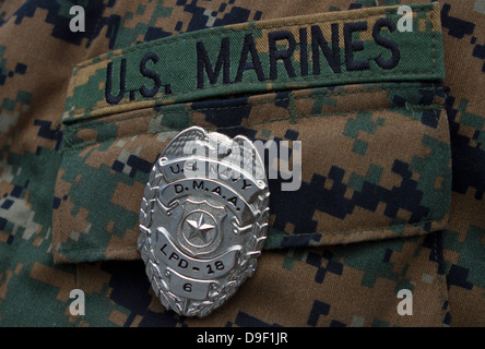 Close-up of a duty master-at-arms badge on the uniform of a U.S. Marine. Stock Photo