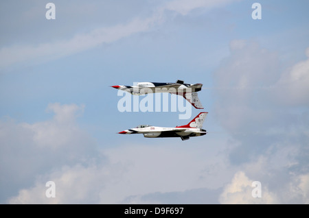 The U.S. Air Force Thunderbirds in calypso formation. Stock Photo