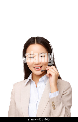 young business woman using headset Stock Photo
