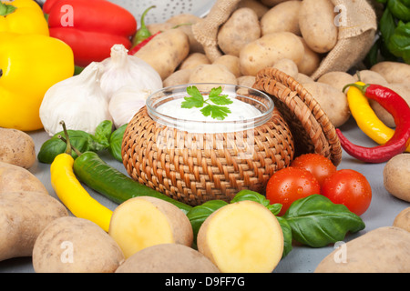 Potatoes with curd and vegetables Potatoes with cottage cheese and vegetables Stock Photo