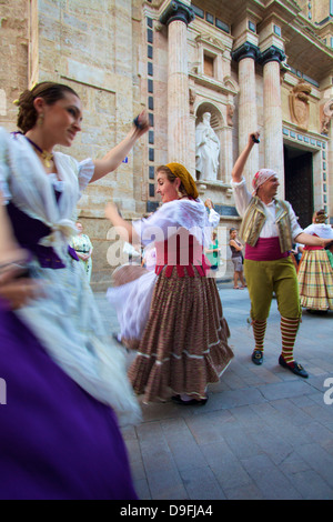 Traditional dancing outside the 13th century Iglesia y Convento Del Carmen, Valencia, Spain Stock Photo