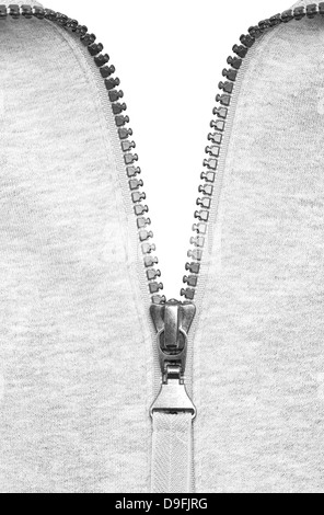 Zipper half closed, isolated on white Stock Photo