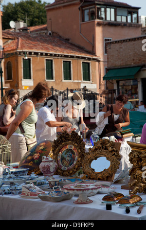 Flea market in Campo San Barnaba, Venice, Veneto, Italy Stock Photo