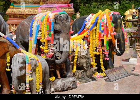 Garlanded elephants at a scenic spot in Phuket, Thailand, Southeast Asia Stock Photo