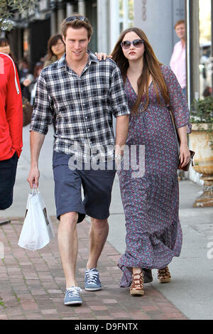 Heavily pregnant Devon Aoki and her fiance James Bailey leaving Joans on Third in West Hollywood. Los Angeles, California - 05.03.11 Stock Photo