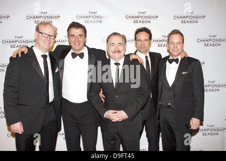 Jim Gaffigan, Chris Noth, Brian Cox, Jason Patric and Kiefer Sutherland Opening night after party for the Broadway production of 'That Championship Season' held at Gothan Hall - Press Room. New York City, USA - 06.03.11 Stock Photo