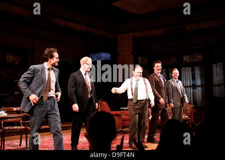 Jason Patric, Jim Gaffigan, Brian Cox, Chris Noth and Kiefer Sutherland Opening night of the Broadway production of 'That Championship Season' at the Bernard B. Jacobs Theatre - Curtain Call. New York City, USA - 06.03.11 Stock Photo