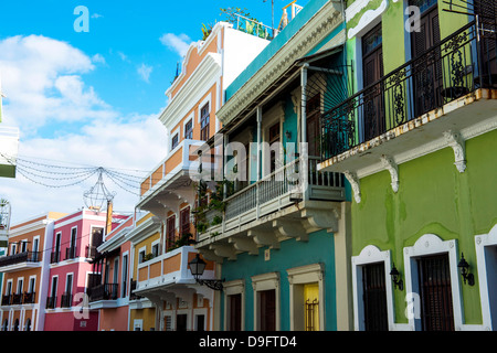 Colourful buildings in the old town of San Juan, UNESCO World Heritage Site, Puerto Rico, West Indies, Caribbean Stock Photo