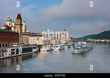 Cruise ship passing on the River Danube, Passau, Bavaria, Germany Stock Photo