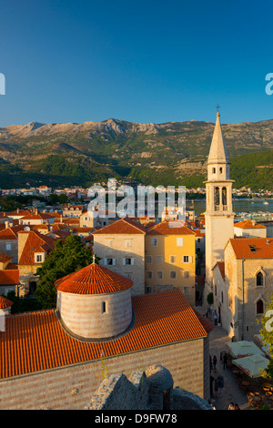 Church of the Holy Trinity on left, and Sveti Ivan (Church of St. John), Old Town (Stari Grad), Budva, Montenegro Stock Photo