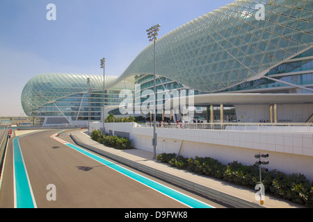 Viceroy Hotel and Formula 1 Racetrack, Yas Island, Abu Dhabi, United Arab Emirates, Middle East Stock Photo