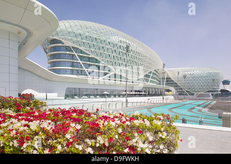 Viceroy Hotel and Formula 1 Racetrack, Yas Island, Abu Dhabi, United Arab Emirates, Middle East Stock Photo