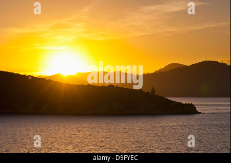 Queen Charlotte Sound at sunset, Picton, Marlborough Region, South Island, New Zealand Stock Photo