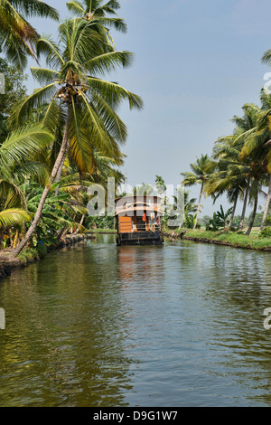 houseboat sailing on the backwaters of Kerala, India Stock Photo