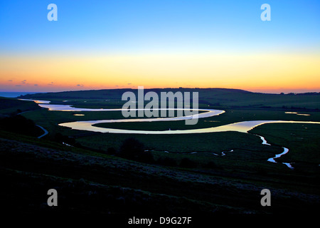 Cuckmere Haven at sunset, South Downs National Park, East Sussex, England, UK Stock Photo