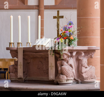 Modern altar in old Church of Holy Spirit in ancient town city of Heidelberg Germany Stock Photo