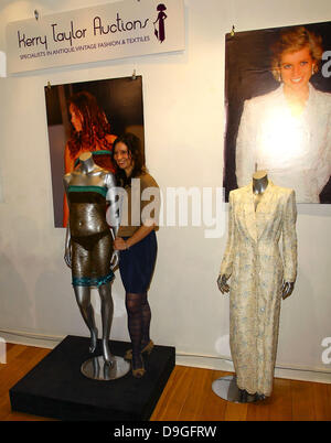 Charlotte Todd with her dress design as worn by Kate Middleton during a fashion show at St Andrews University in 2002.  The dress is going up for sale at Kerry Taylor auctions with an estimate of £8,000-10,000.  London, England - 16.03.11 Stock Photo