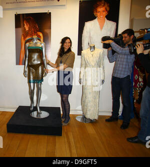 Charlotte Todd with her dress design as worn by Kate Middleton during a fashion show at St Andrews University in 2002.  The dress is going up for sale at Kerry Taylor auctions with an estimate of £8,000-10,000. London, England - 16.03.11 Stock Photo