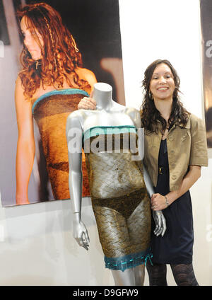 Charlotte Todd with her dress design as worn by Kate Middleton during a fashion show at St Andrews University in 2002.  The dress is going up for sale at Kerry Taylor auctions with an estimate of £8,000-10,000. London, England - 16.03.11 Stock Photo