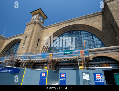 Construction work to restore original facade of Kings Cross Station, London Stock Photo