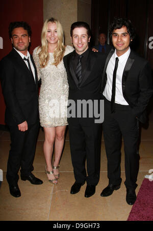 Johnny Galecki, Kaley Cuoco, Simon Helberg, and Kunal Nayyar The Alzheimer's Association's 19th Annual 'A Night At Sardi's'  Held At The Beverly Hilton Hotel Beverly Hills, California - 16.03.11 Stock Photo