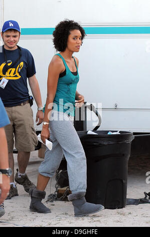 Annie Ilonzeh on the set of the new TV series 'Charlies Angels' in South Beach Miami Beach, Florida - 16.03.11 Stock Photo